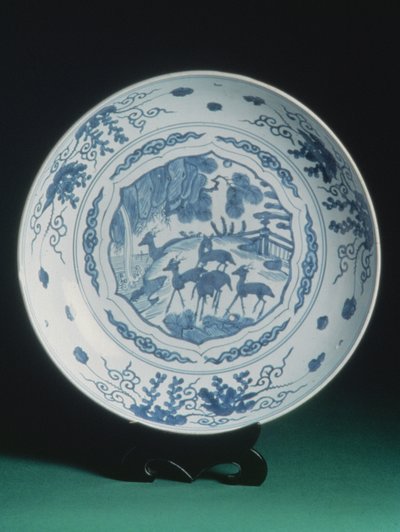 Charger with blue and white decoration by Chinese School